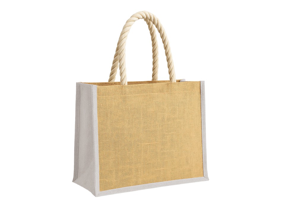 Borsa in juta con manici lunghi in corda e inserti colorati. Con soffietto FullGadgets.com