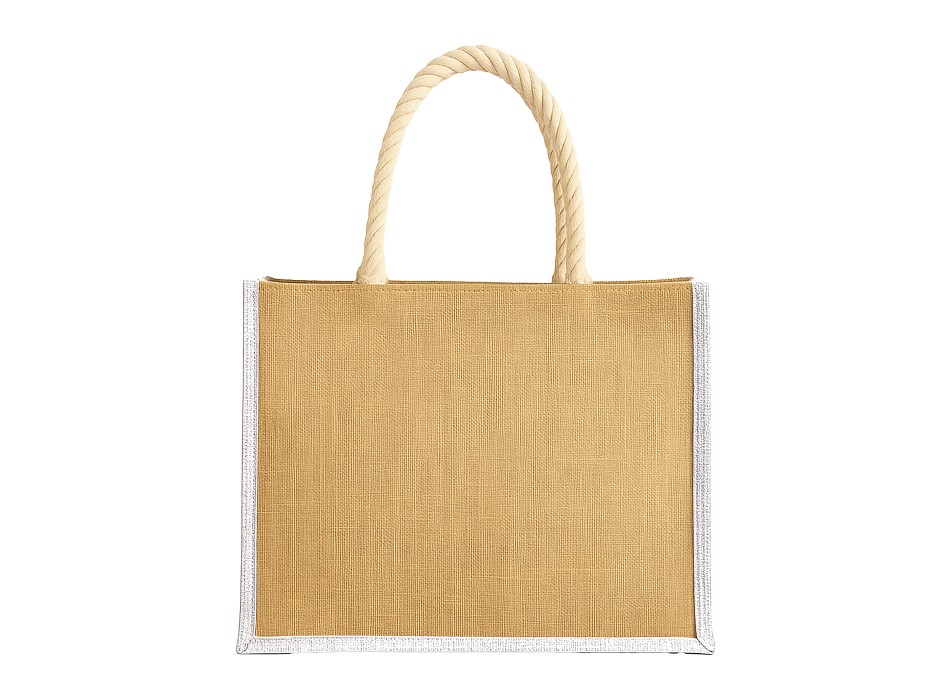Borsa in juta con manici lunghi in corda e inserti colorati. Con soffietto FullGadgets.com