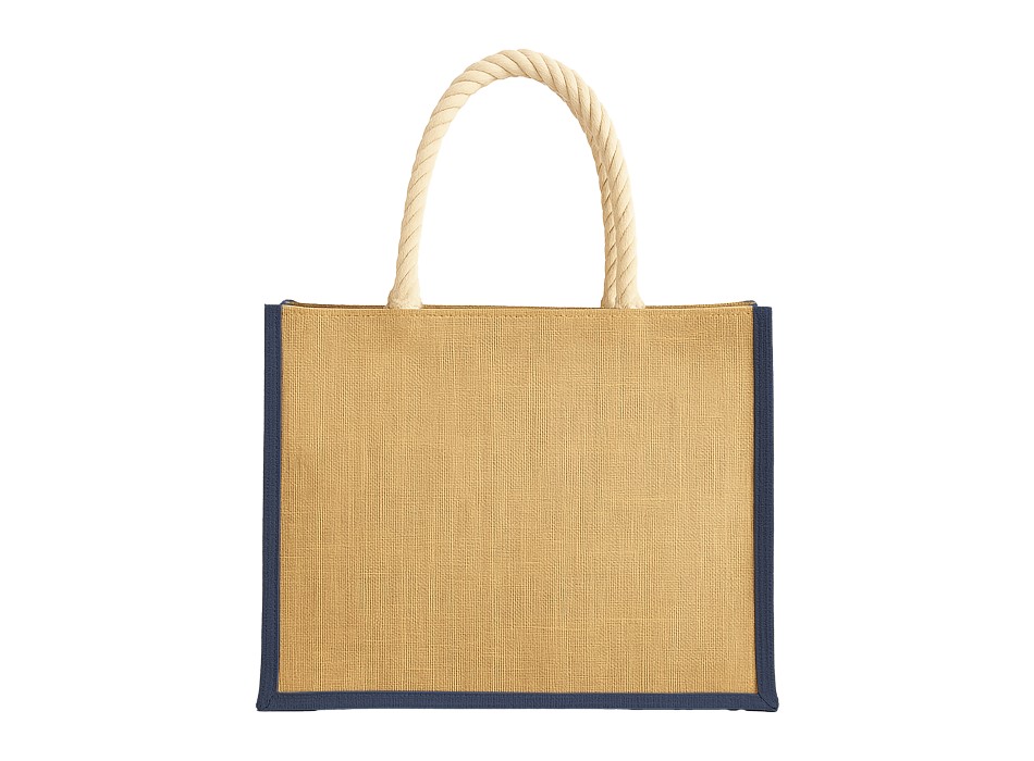 Borsa in juta con manici lunghi in corda e inserti colorati. Con soffietto FullGadgets.com