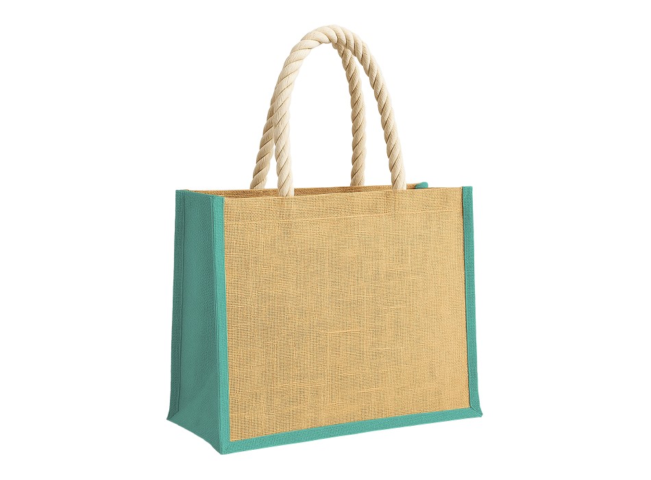 Borsa in juta con manici lunghi in corda e inserti colorati. Con soffietto FullGadgets.com