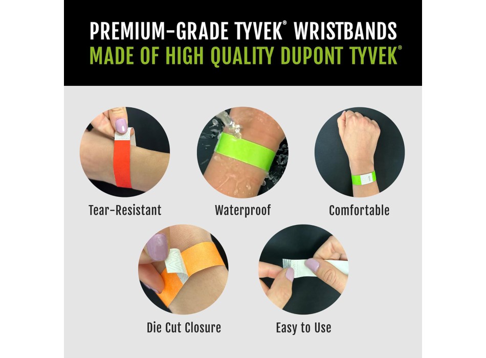 Braccialetti Identificativi Tyvek® Personalizzabili con Stampa Nera FullGadgets.com