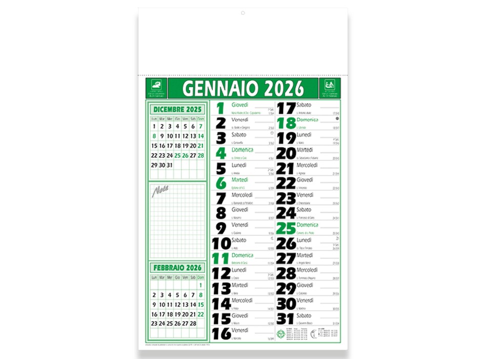 Calendario 2026 da muro mensile bicolore, 12 fogli, su carta patinata, termosaldato FullGadgets.com