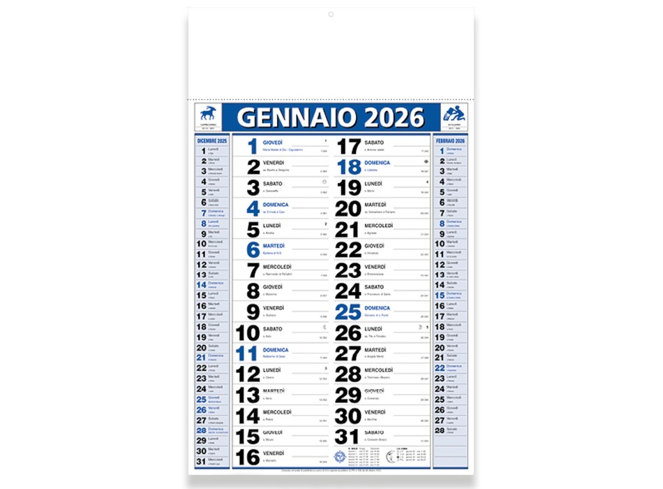 Calendario 2026 da muro mensile bicolore, 12 fogli, su carta patinata, termosaldato FullGadgets.com