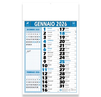 Calendario 2026 da muro mensile bicolore, 12 fogli, su carta patinata, termosaldato FullGadgets.com
