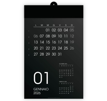 Calendario 2026 da parete mensile, 12 mesi, su cartoncino nero, termosaldato FullGadgets.com