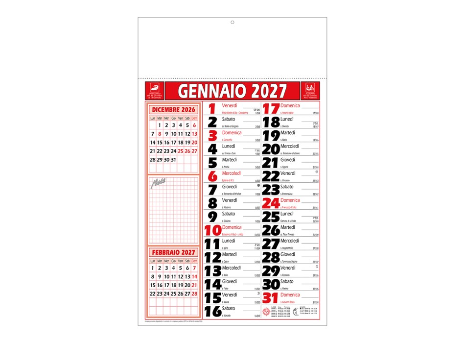 Calendario 2027 da muro mensile bicolore, 12 fogli, su carta patinata, termosaldato FullGadgets.com