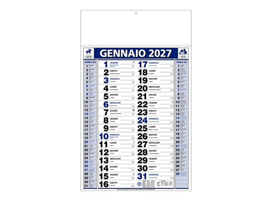 Calendario 2027 da muro mensile bicolore, 12 fogli, su carta patinata, termosaldato FullGadgets.com