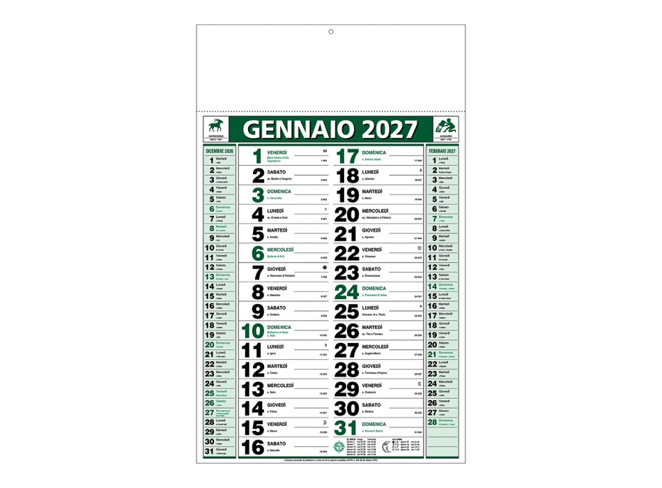 Calendario 2027 da muro mensile bicolore, 12 fogli, su carta patinata, termosaldato FullGadgets.com