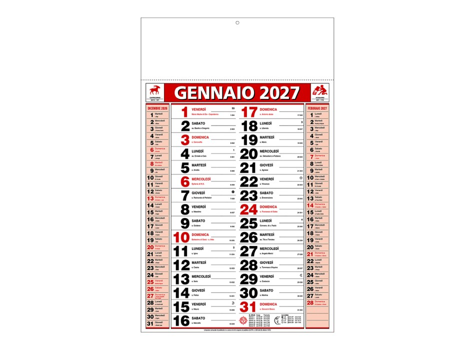 Calendario 2027 da muro mensile bicolore, 12 fogli, su carta patinata, termosaldato FullGadgets.com