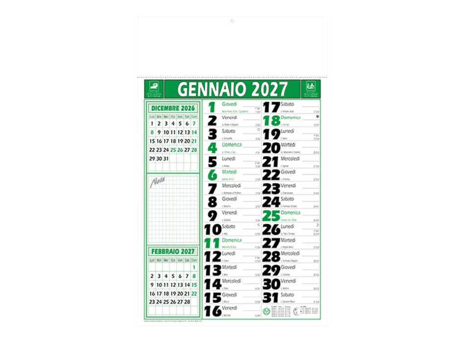 Calendario 2027 da muro mensile bicolore, 12 fogli, su carta patinata, termosaldato FullGadgets.com