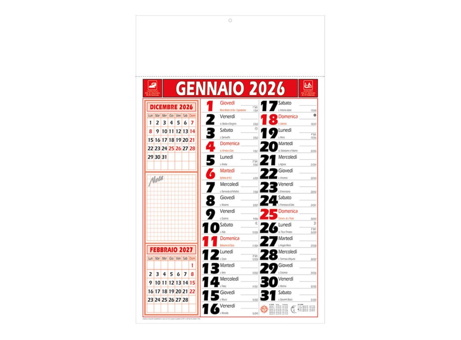 Calendario 2027 da muro mensile bicolore, 12 fogli, su carta patinata, termosaldato FullGadgets.com