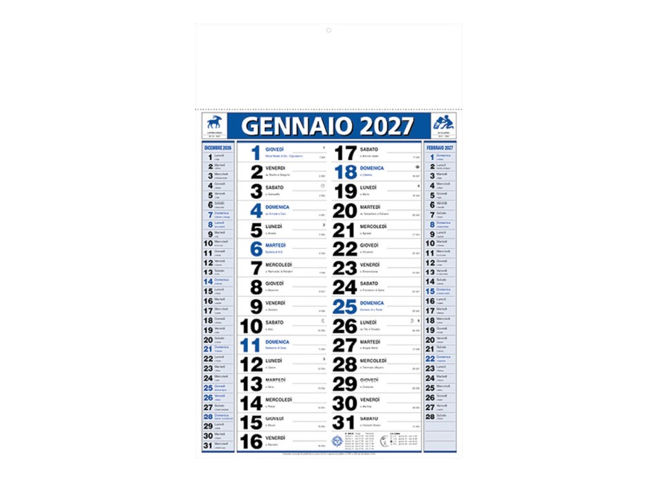 Calendario 2027 da muro mensile bicolore, 12 fogli, su carta patinata, termosaldato FullGadgets.com