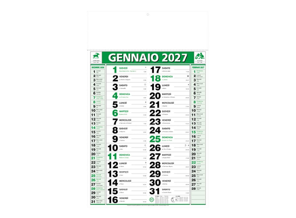 Calendario 2027 da muro mensile bicolore, 12 fogli, su carta patinata, termosaldato FullGadgets.com