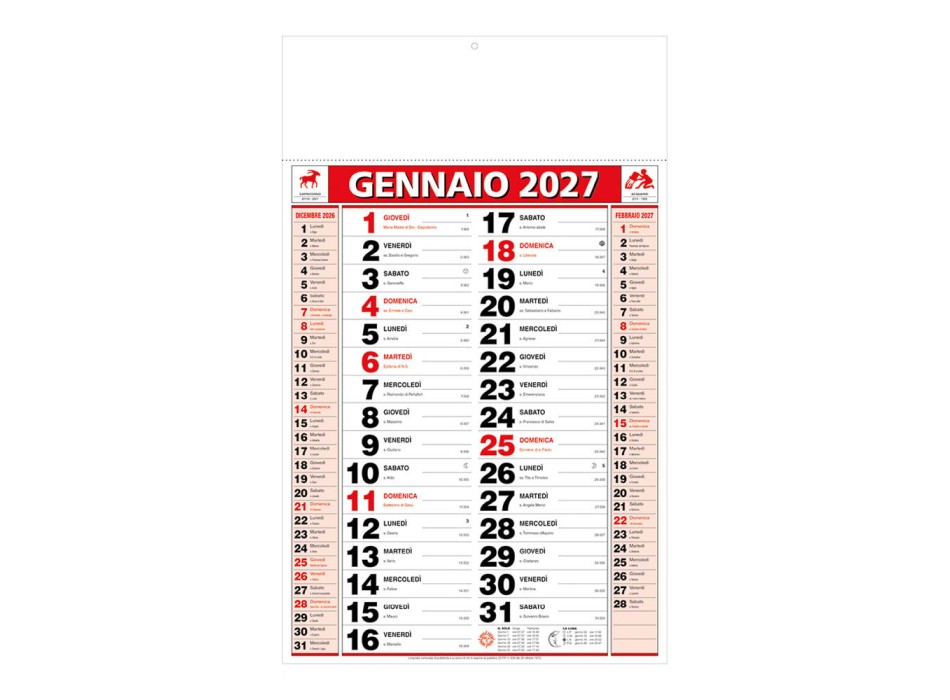Calendario 2027 da muro mensile bicolore, 12 fogli, su carta patinata, termosaldato FullGadgets.com