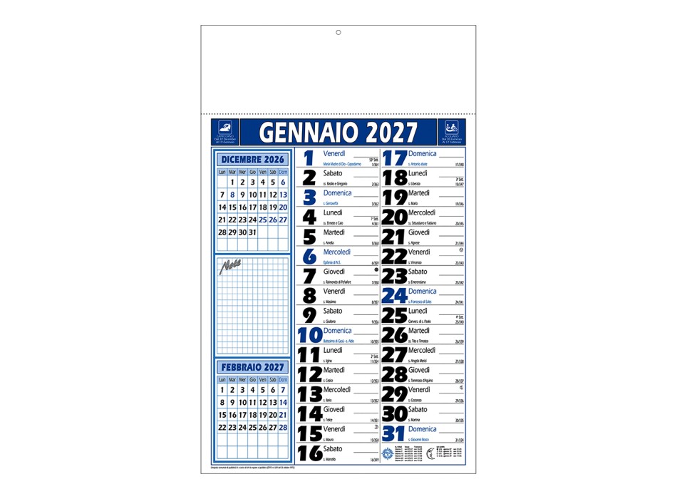 Calendario 2027 da muro mensile bicolore, 12 fogli, su carta patinata, termosaldato FullGadgets.com