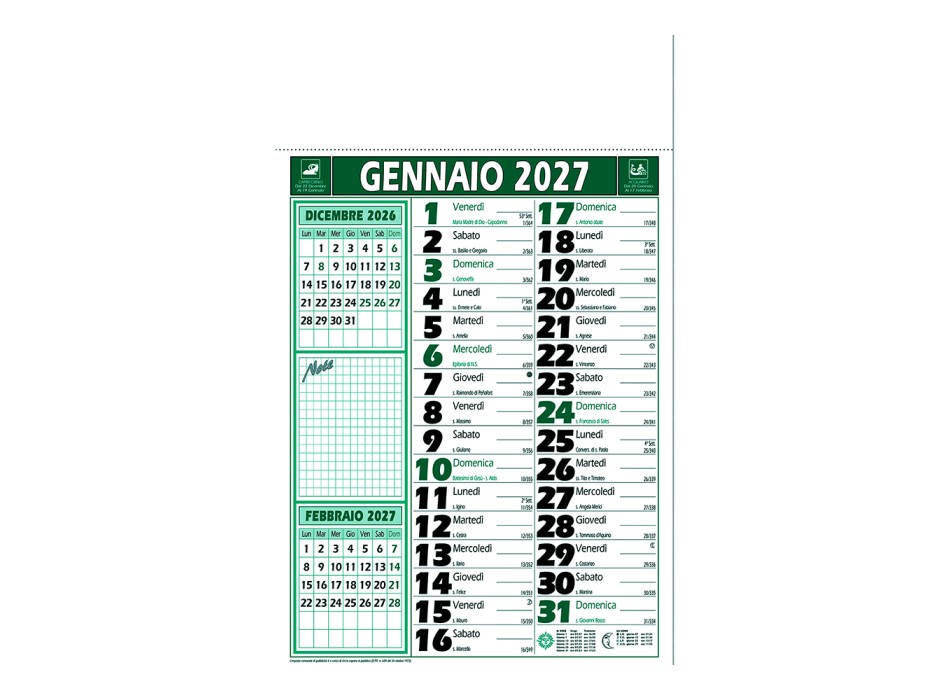 Calendario 2027 da muro mensile bicolore, 12 fogli, su carta patinata, termosaldato FullGadgets.com