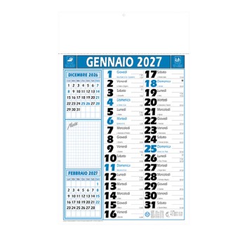 Calendario 2027 da muro mensile bicolore, 12 fogli, su carta patinata, termosaldato FullGadgets.com