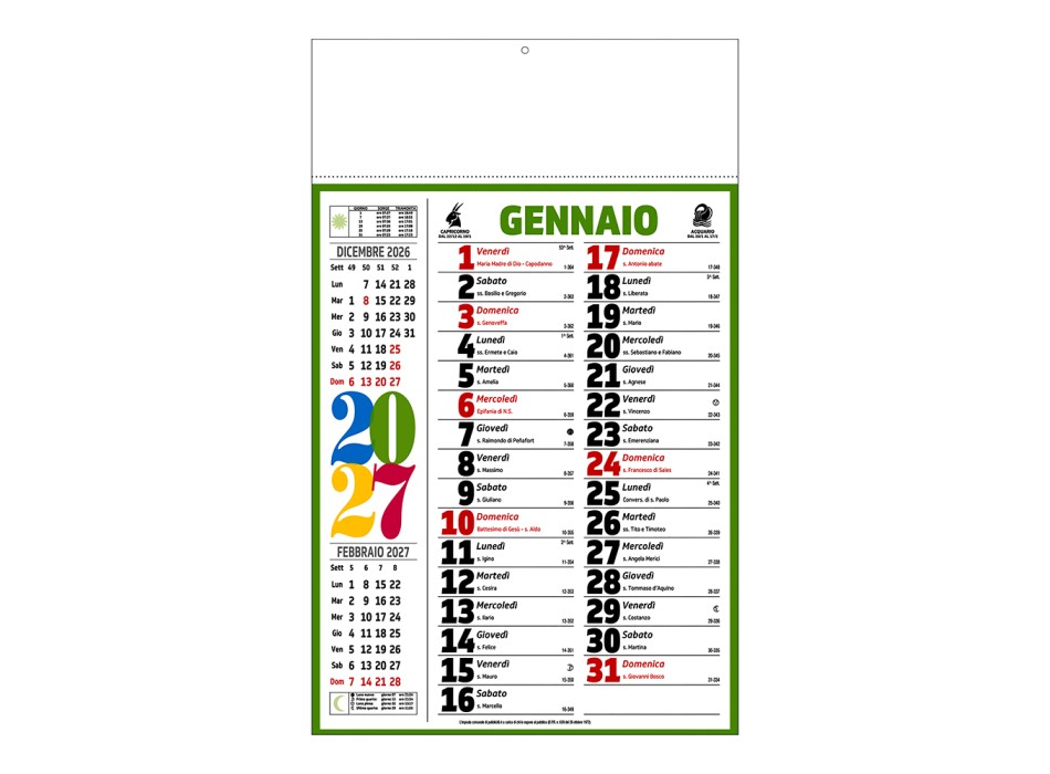 Calendario 2027 da muro mensile multicolore,12 fogli, su carta patinata, termosaldato FullGadgets.com