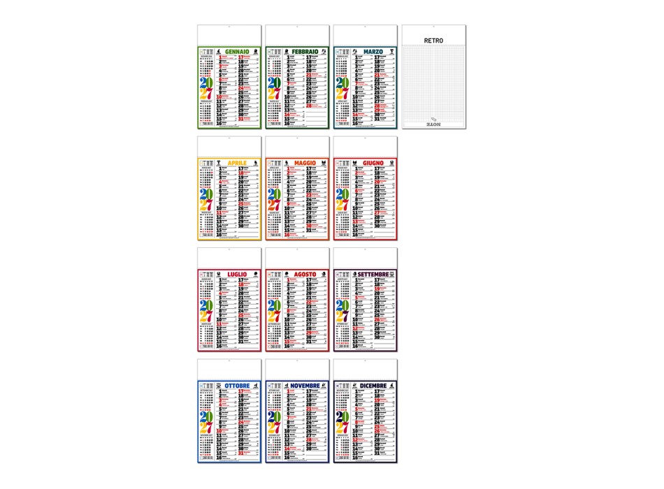 Calendario 2027 da muro mensile multicolore,12 fogli, su carta patinata, termosaldato FullGadgets.com