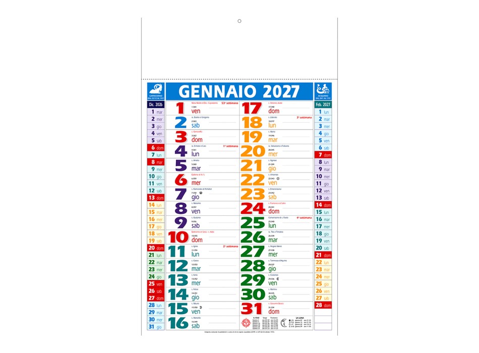 Calendario 2027 da muro mensile multicolore, 12 fogli, su carta patinata, termosaldato FullGadgets.com
