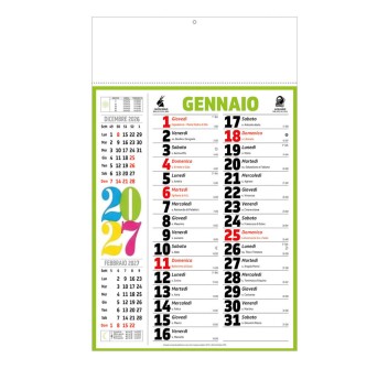 Calendario 2027 da muro mensile multicolore,12 fogli, su carta patinata, termosaldato FullGadgets.com