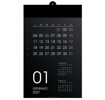 Calendario 2027 da parete mensile, 12 mesi, su cartoncino nero, termosaldato FullGadgets.com
