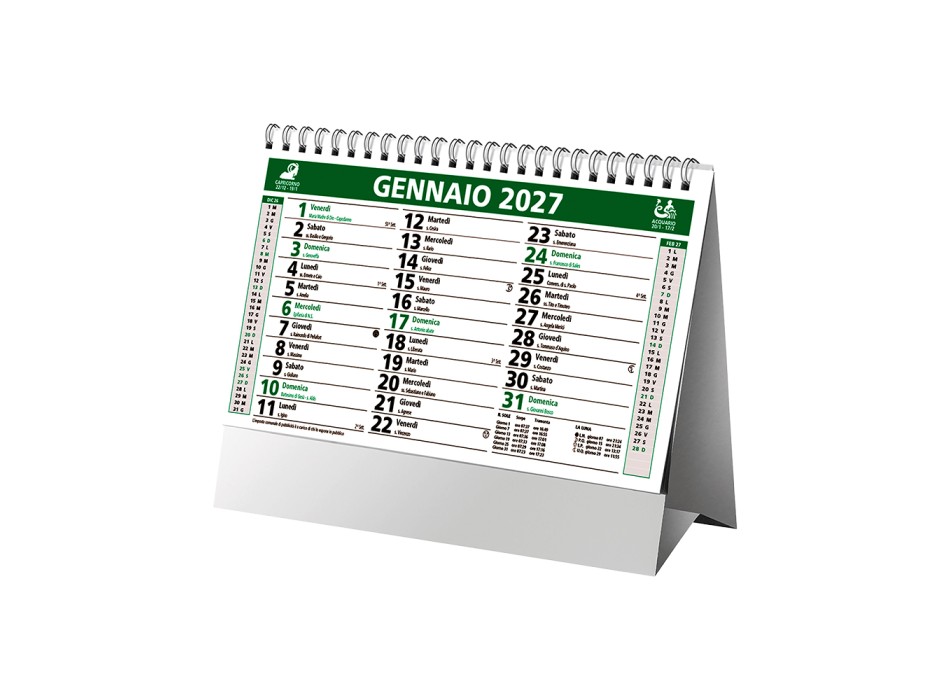 Calendario 2027 da tavolo mensile bicolore, 13 fogli su carta patinata opaca FullGadgets.com