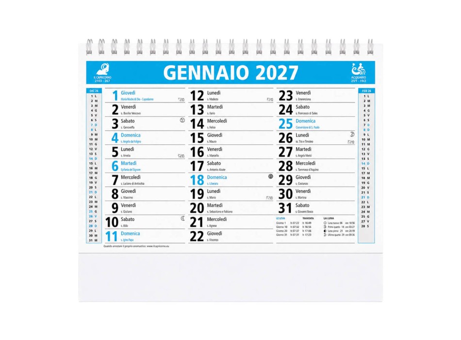 Calendario 2027 da tavolo mensile bicolore, 13 fogli su carta patinata opaca FullGadgets.com