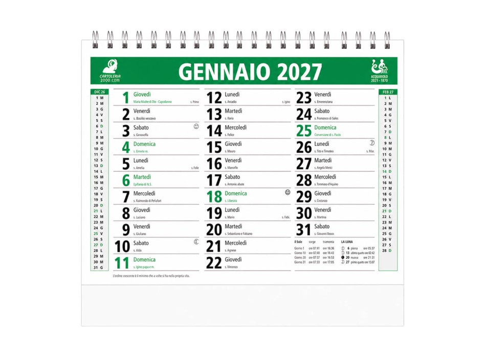 Calendario 2027 da tavolo mensile bicolore, 13 fogli su carta patinata opaca FullGadgets.com