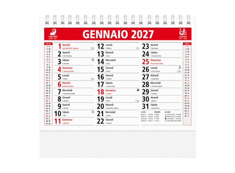 Calendario 2027 da tavolo mensile bicolore, 13 fogli su carta patinata opaca FullGadgets.com