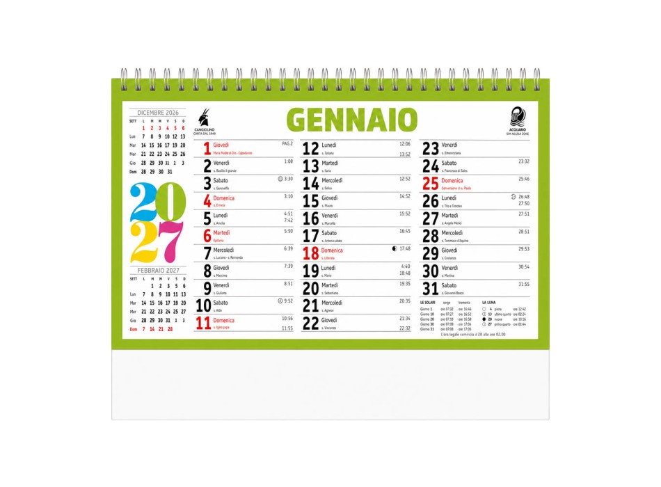 Calendario 2027 da tavolo mensile multicolore, 13 fogli su carta patinata opaca FullGadgets.com