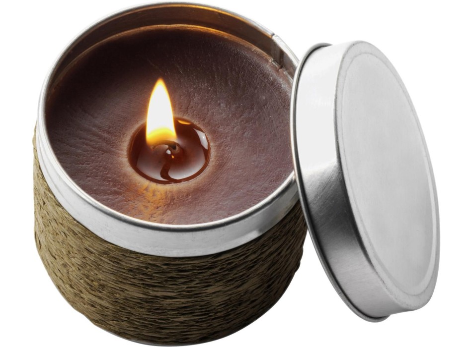 Candela profumata in scatola di metallo rivestita in corda Zora FullGadgets.com