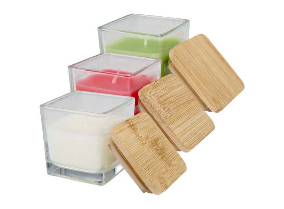 Candela quadrata in vetro con coperchio in bambù Ambra FullGadgets.com