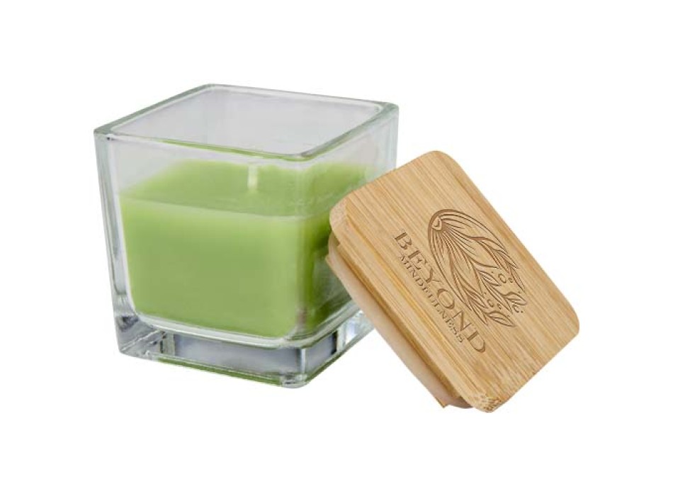 Candela quadrata in vetro con coperchio in bambù Ambra FullGadgets.com