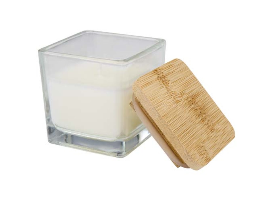 Candela quadrata in vetro con coperchio in bambù Ambra FullGadgets.com