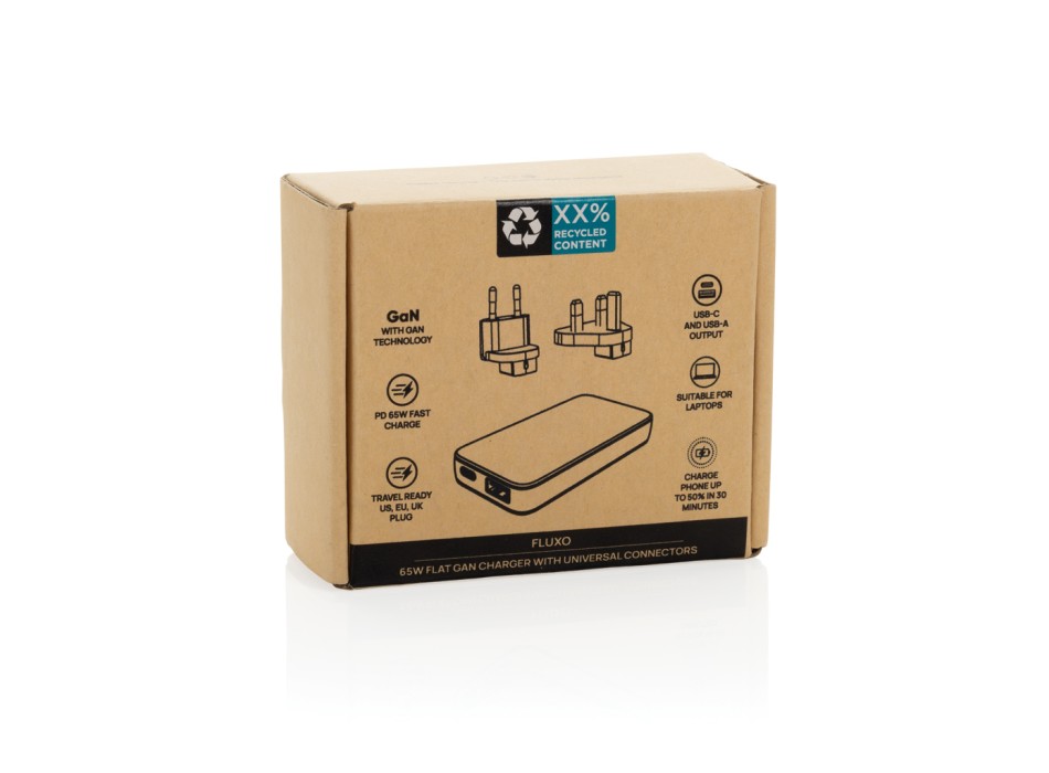 Caricabatterie sottile Fluxo 65W GAN con conettori RCS FullGadgets.com