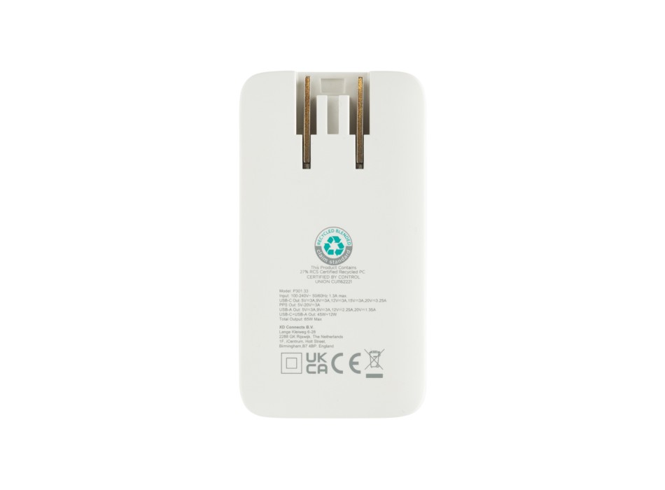 Caricabatterie sottile Fluxo 65W GAN con conettori RCS FullGadgets.com