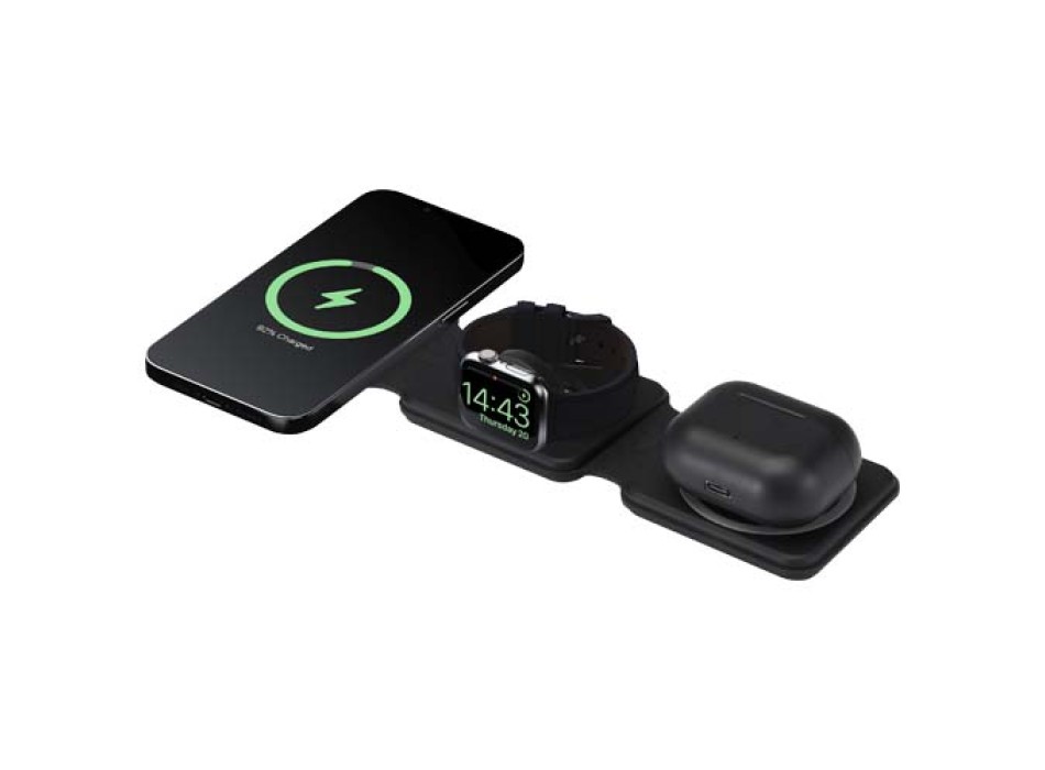 Caricabatterie wireless 3 in 1 da 15 W pieghevole in plastica riciclata Armus FullGadgets.com