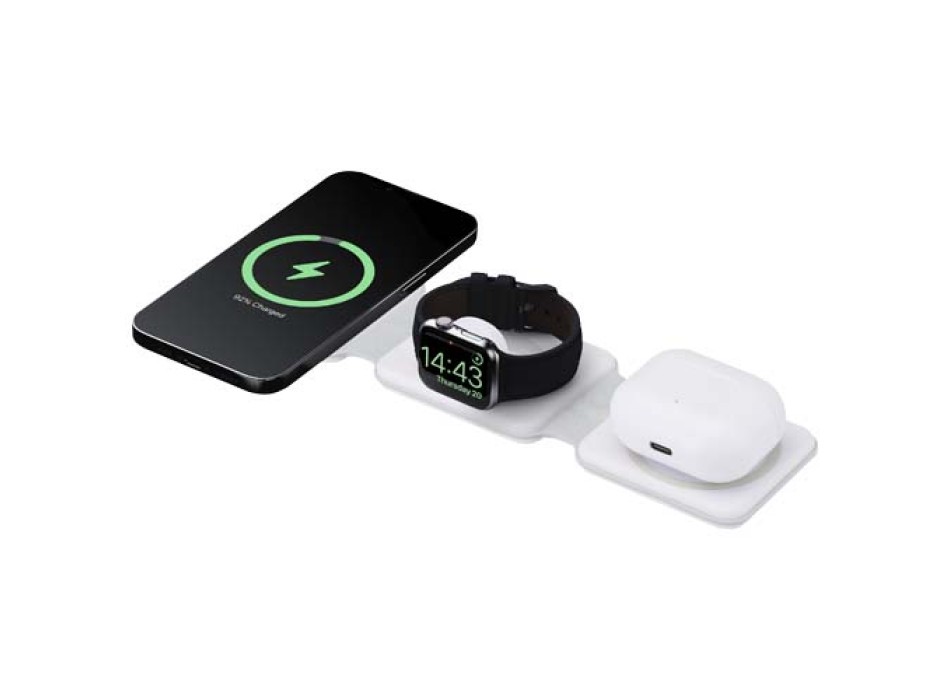 Caricabatterie wireless 3 in 1 da 15 W pieghevole in plastica riciclata Armus FullGadgets.com