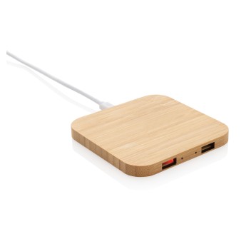 Caricatore wireless 10W con porte USB in bambù FullGadgets.com