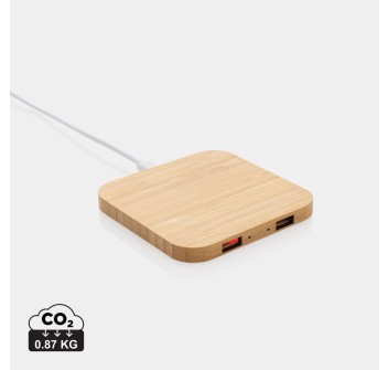 Caricatore wireless 10W con porte USB in bambù FullGadgets.com