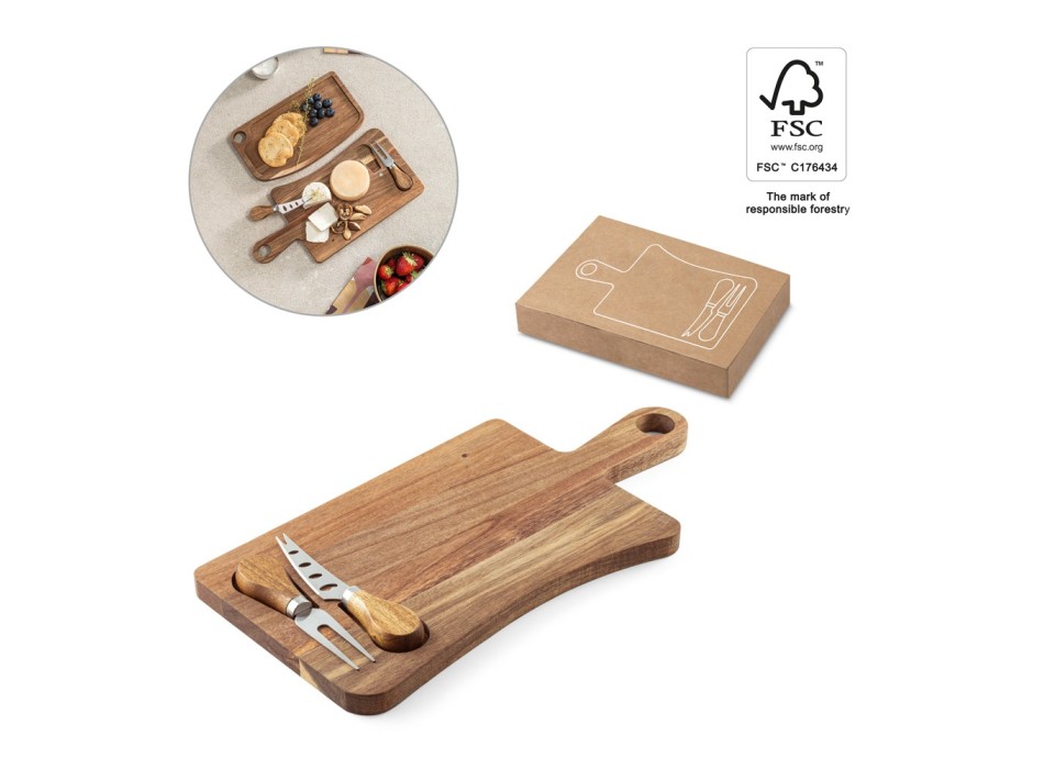 CASSIA. Tagliere per formaggi in legno di acacia con manico in cotone FullGadgets.com