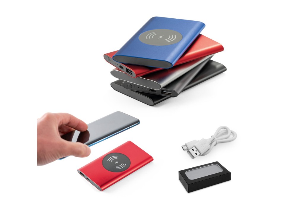 CASSINI. Power bank da 4'000 mAh con caricatore wireless da 5W in alluminio riciclato (100% rAL) FullGadgets.com