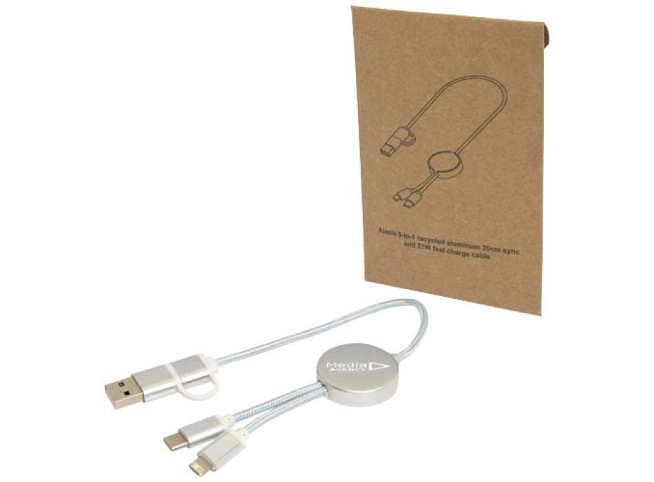 Cavo 5-in-1 in alluminio e plastica riciclata da 30 cm per la sincronizzazione dei dati e la ricarica rapida da 27 W Alasia FullGadgets.com