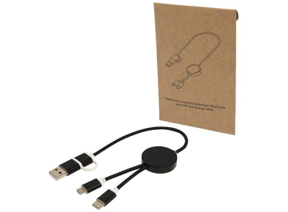 Cavo 5-in-1 in alluminio e plastica riciclata da 30 cm per la sincronizzazione dei dati e la ricarica rapida da 27 W Alasia FullGadgets.com