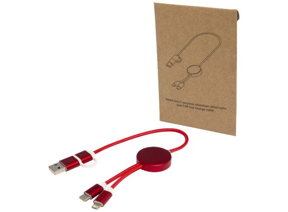 Cavo 5-in-1 in alluminio e plastica riciclata da 30 cm per la sincronizzazione dei dati e la ricarica rapida da 27 W Alasia FullGadgets.com