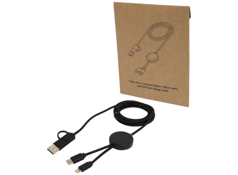 Cavo 5-in-1 in plastica riciclata da 150 cm per la sincronizzazione dei dati e la ricarica rapida da 27 W Citala FullGadgets.com