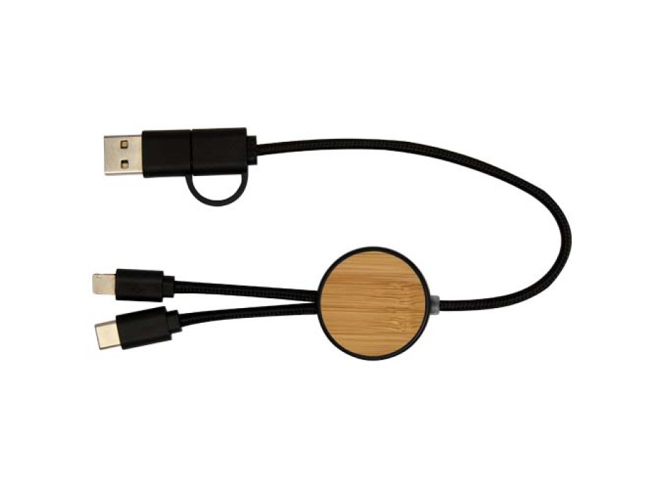Cavo 5-in-1 in plastica riciclata da 30 cm per la sincronizzazione dei dati e la ricarica rapida da 27 W con dettagli in bambù Chechia FullGadgets.com