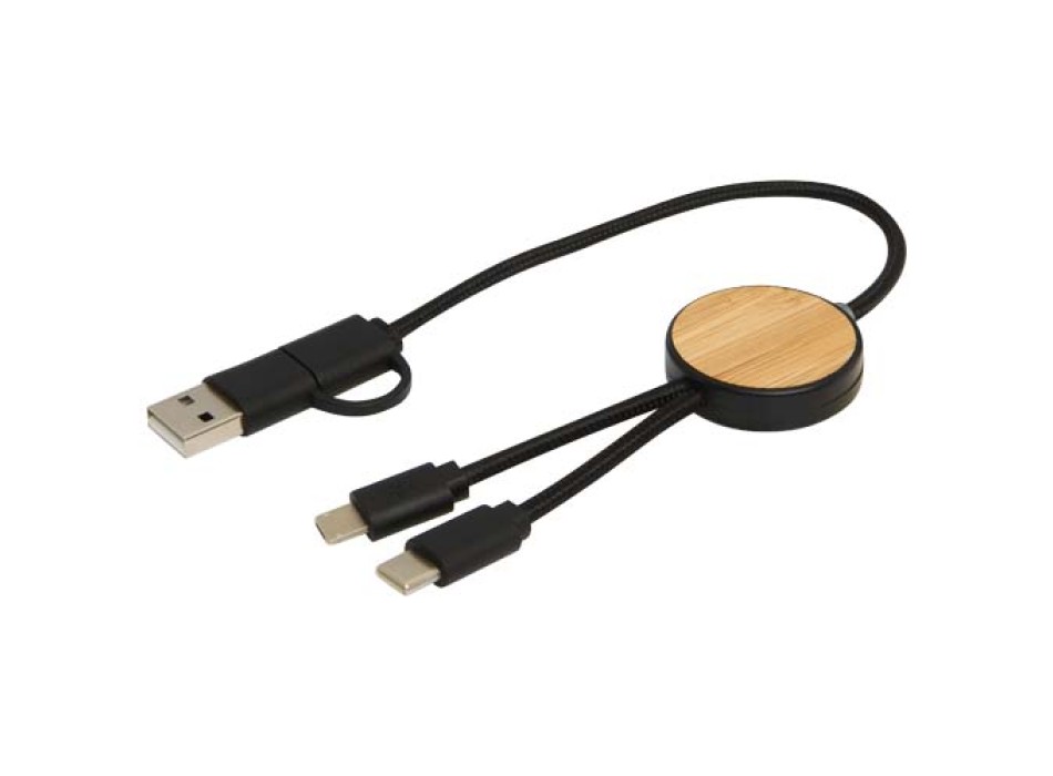 Cavo 5-in-1 in plastica riciclata da 30 cm per la sincronizzazione dei dati e la ricarica rapida da 27 W con dettagli in bambù Chechia FullGadgets.com