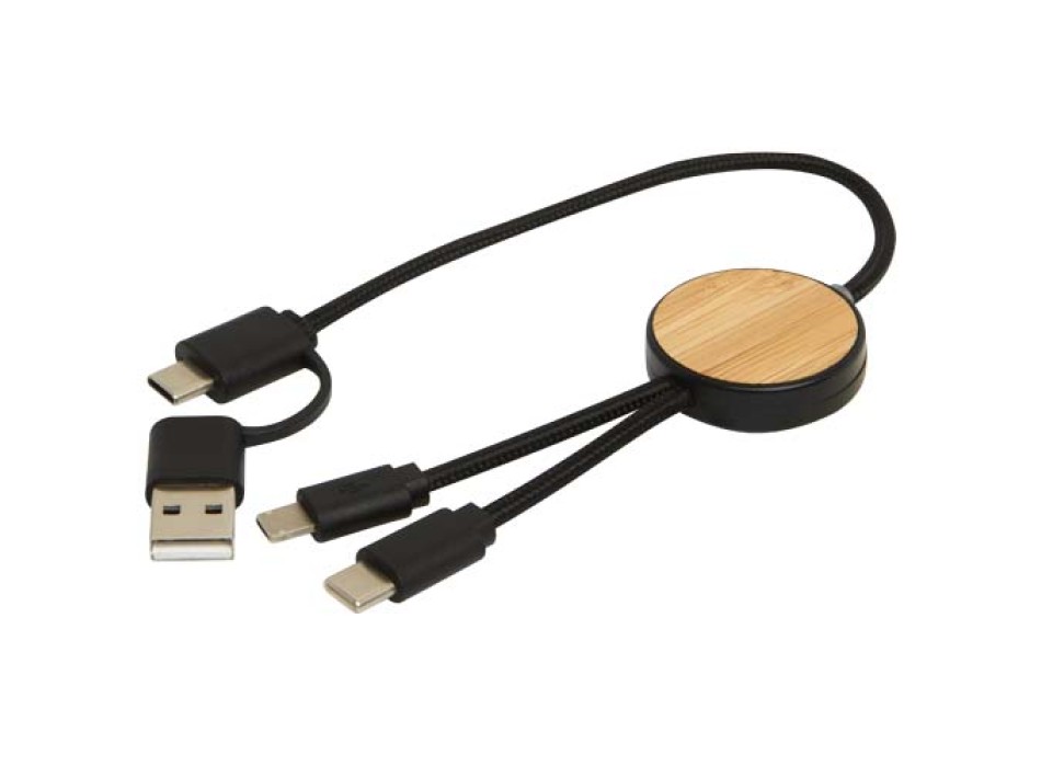 Cavo 5-in-1 in plastica riciclata da 30 cm per la sincronizzazione dei dati e la ricarica rapida da 27 W con dettagli in bambù Chechia FullGadgets.com